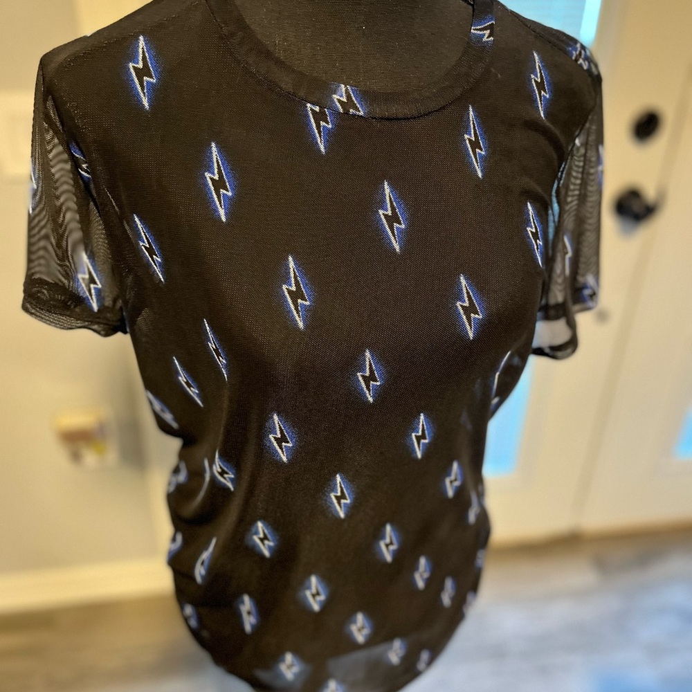Torrid mesh black shirt with lightening bolts, size 0 (12-14). - Picture 9 of 11